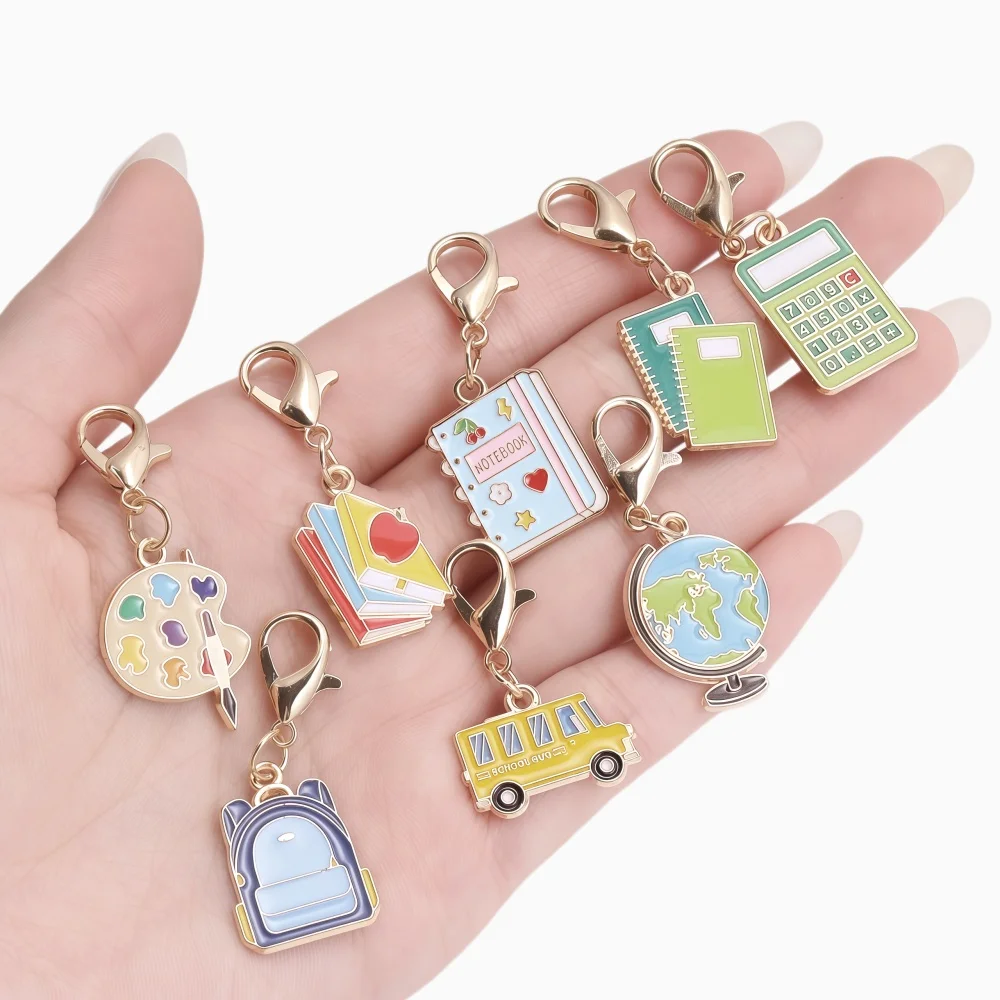 10Pcs Mixed Stationery and learning supplies Charm Pencil Ruler Lobster Buckle Kit Pendant For DIY Jewelry Accessories Crafts