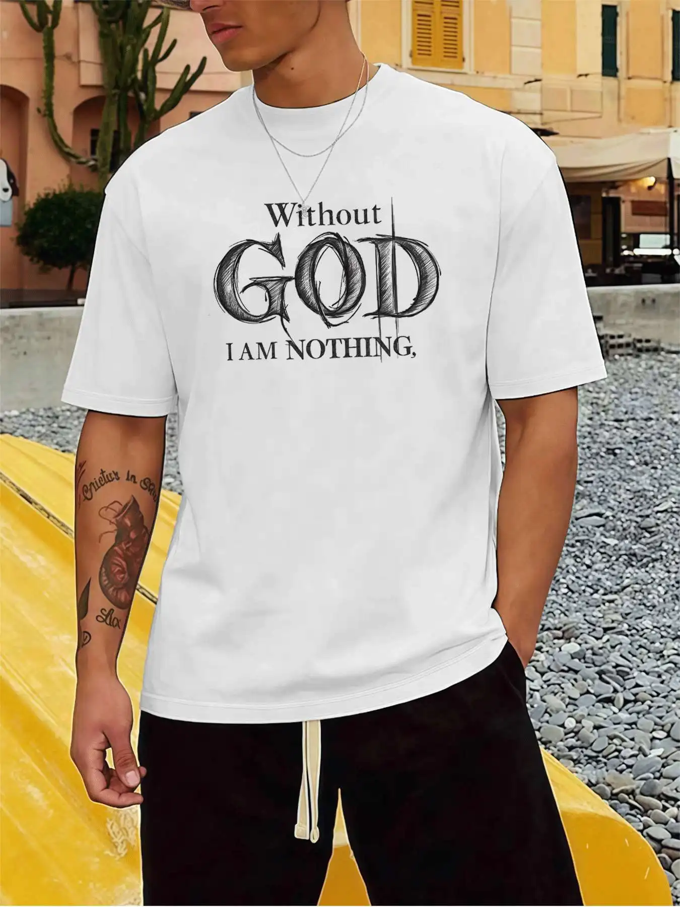 

Christian Faith Graphic Tee Men's 220gsm New Summer Casual Crew Neck Pure Cotton Short-Sleeved T-Shirt