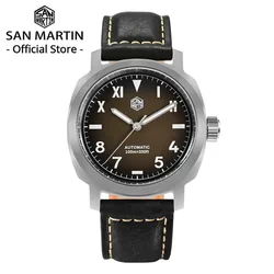 San Martin Men Watch 40mm YN55 Gradient Brown Dial Vintage Simple Automatic Mechanical 10 Bar BGW-9 Quick Release Leather Strap