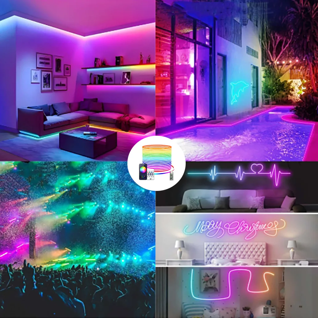 RGBIC LED Neon Strip Lights, Bluetooth App & Remote Control, Music Sync, IP65 Waterproof, for Bedroom, Gaming Room, Home Decor
