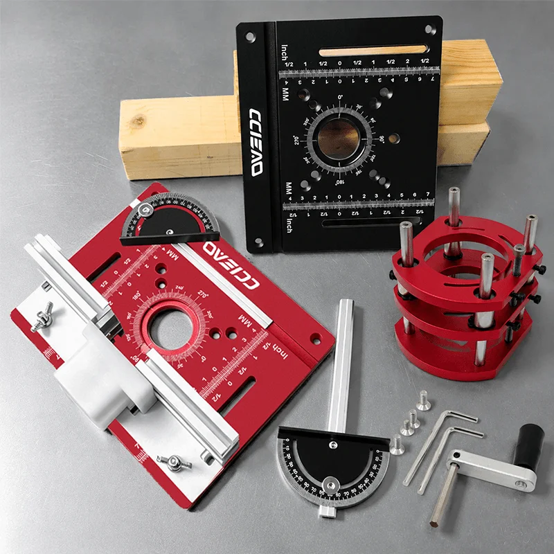 Image of 4-teiliges Set Aluminium-Frästisch-Einlegeplatte mit Frästischlift-Basis, Holzbearbeitungs-Klappplatte, Frästisch-Montageplatte