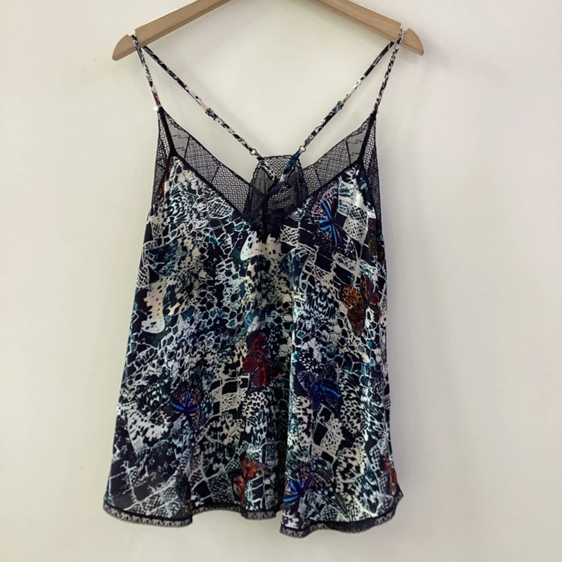 

Comfortable casual lace patchwork deep V-neck retro printed women's camisole top vest pajamas