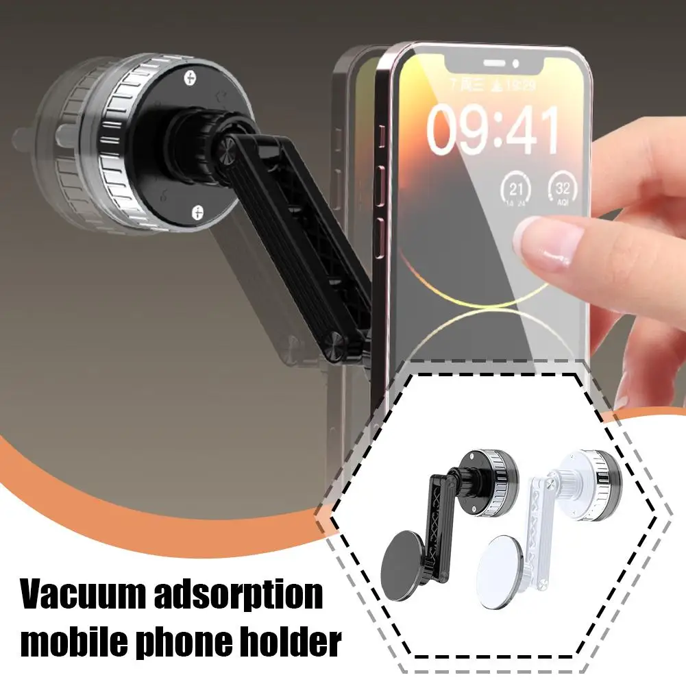 Magnetic Vacuum Adsorption Mobile Phone Holder Wall Bathroom Rotating Cup Kitchen Universal Desktop Stand Suction T0E3