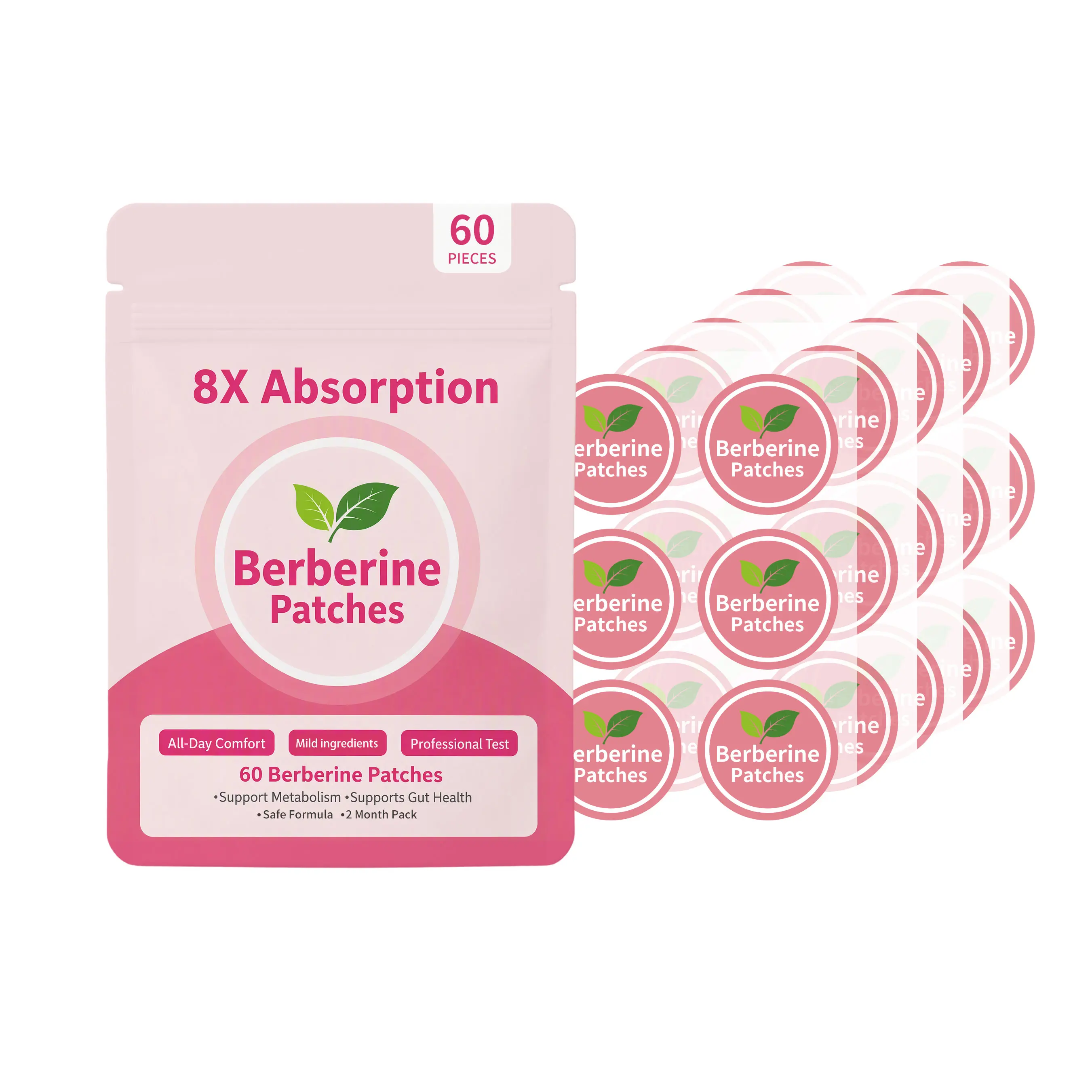 Berberine Patches Supply Support Metabolism Weight Management Gut Health Slimming Body Patches Thin Lightweight Portable 60pcs