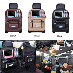 Car Seat Back Organizer Pu Leather Pad Bag Car Storage Organizer Foldable Table Tray Travel Storage Bag Auto Accessories