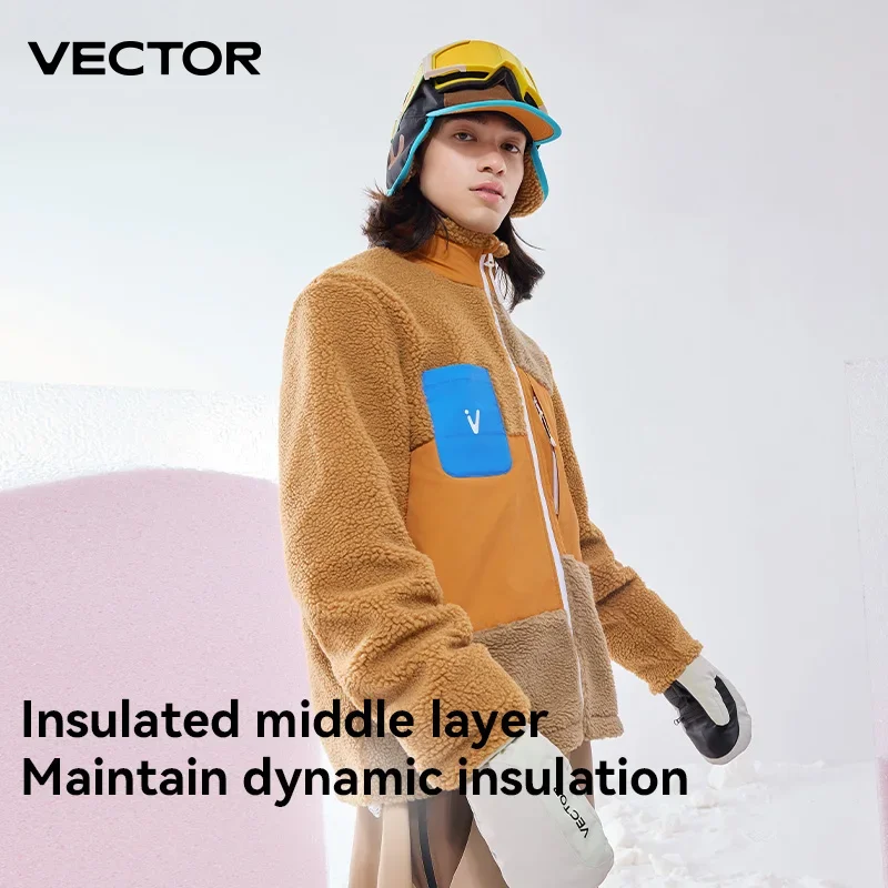 VECTOR Men and Women Lamb Fleece Open Top Color Contrast Splicing Warm Outdoor Double Board Skiing Autumn Winter Outdoor Sports