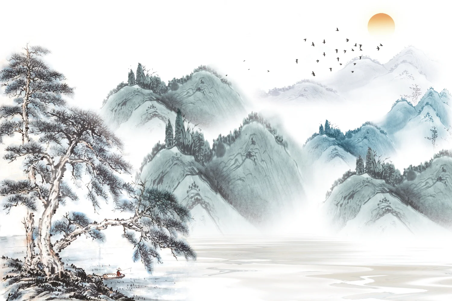 Custom size Wallpaper misty forest remote mountain bird decoration painting living room bedroom self-adhesive Mural 3d wallpaper