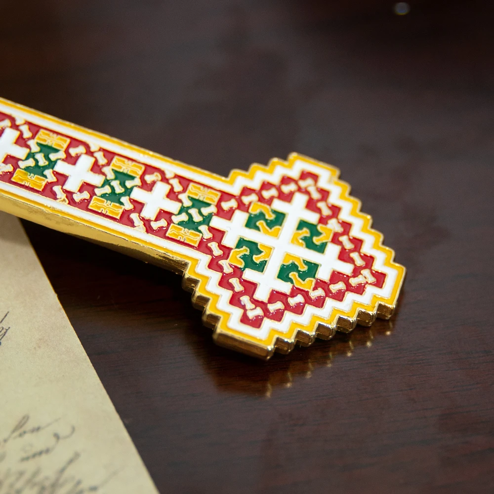 HTISOK Orthodoxes Handkreuz Jesus-Kreuz Segenskreuz aus Zinklegierung, vergoldet, Geschenk für Priester, Orthodoxes Kreuz – Detail 6