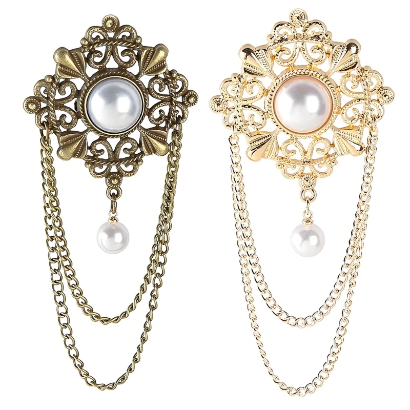 652F Antique Inspired Brooch with Imitation Pearls For Blouse Coat Dress Decoration Suit Clothes Accessories Jewelry
