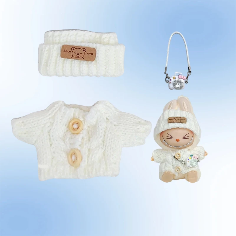 Ubranka dla lalek Labubu I II, 17 cm, urocze ubranka, 5 kolorów, zestaw swetra z siateczki i czapki, akcesoria, ubranka pluszowe dla lalek.