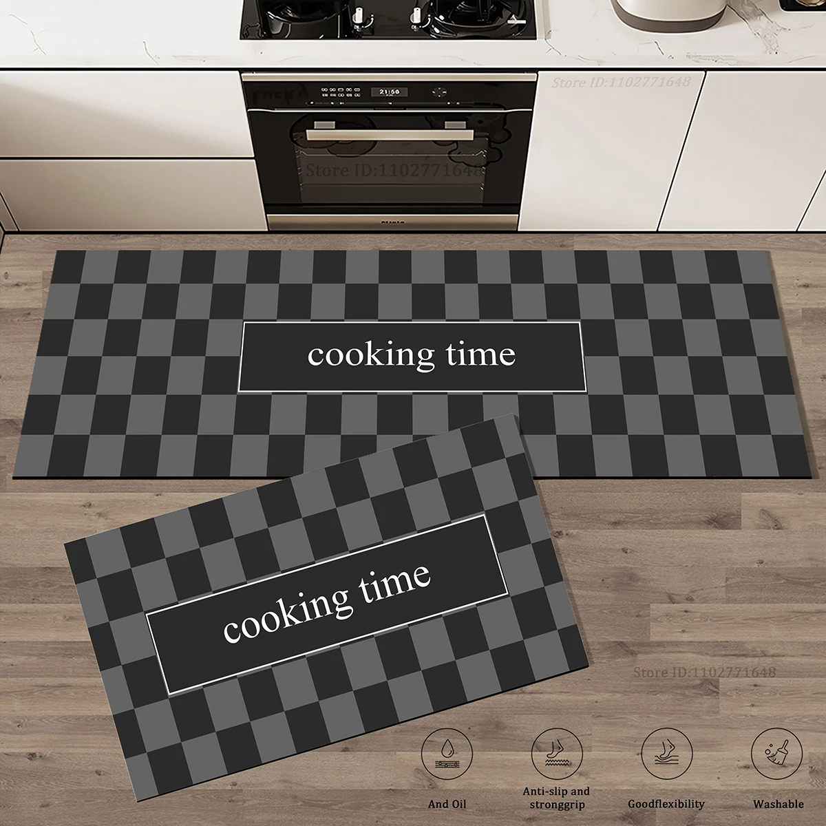 Küche Ecke Boden Matte Wasserdicht Teppich Nicht-slip Fuß Matten Lange Teppiche Teppich Schwarz Plaid Hause Dekoration Teppiche Waschbar matte – Detail 5