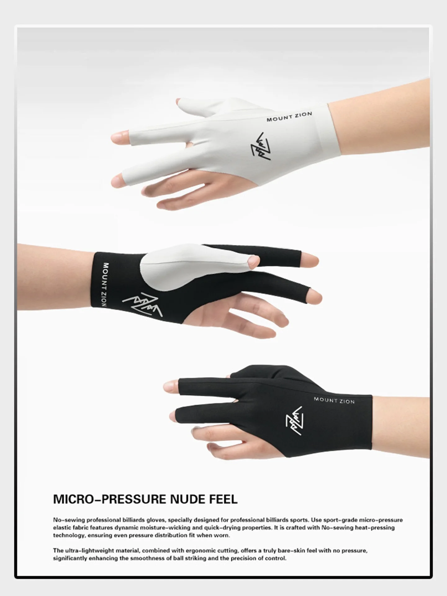 Professional Seamless Billiard Sports Gloves Men Women Thin Breathable Anti-slip Table Tennis Gloves Three Fingers Left Right