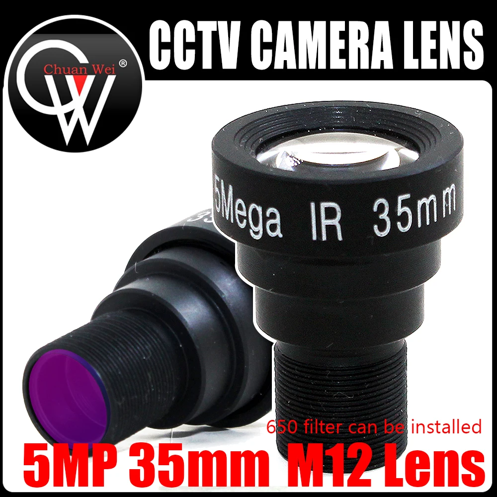 Obiektyw 5MP 25mm 35mm M12 z filtrem IR 650nm i stałą przysłoną, do kamer AHD IP Analog Xiaomi Gopro Hero Sport