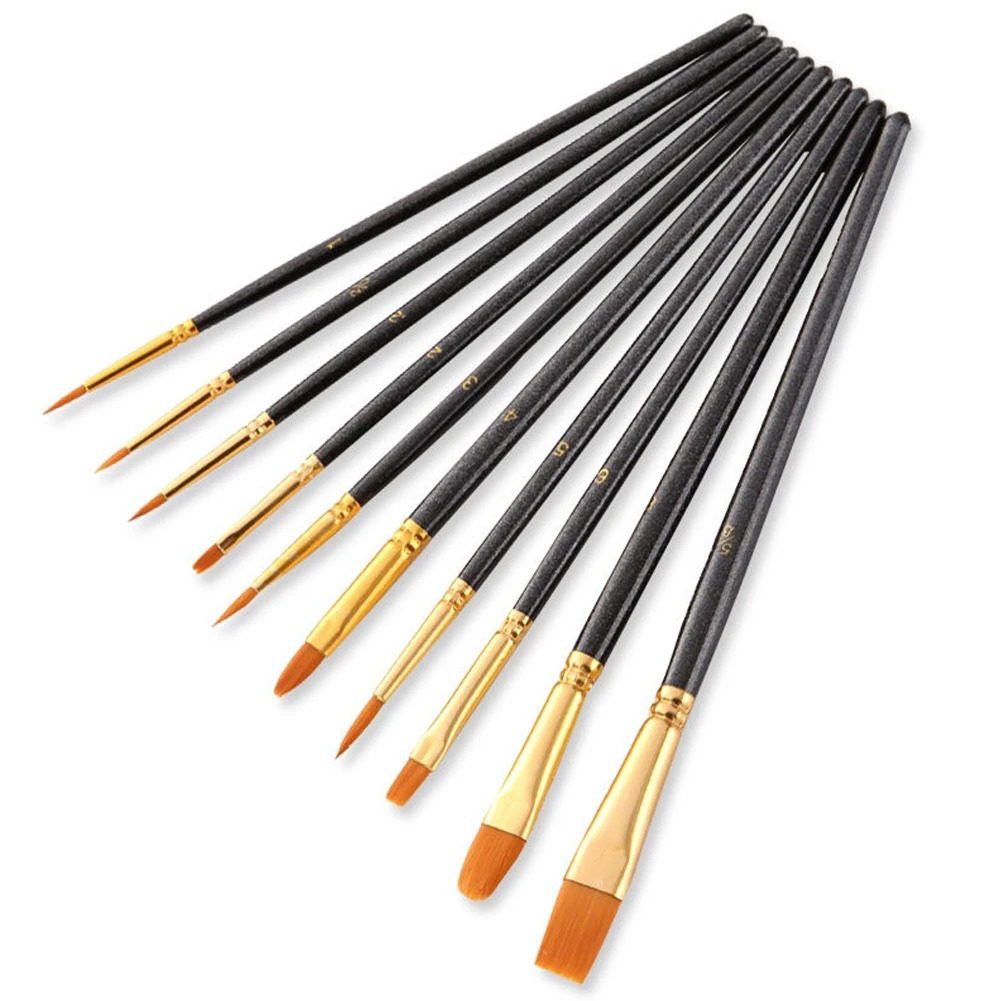 10pcs/set For Kids Art Supplies Watercolor Accessories Paint Brush Set Nylon Stationery Craft Acrylic Oil Gift Round Pointed Tip
