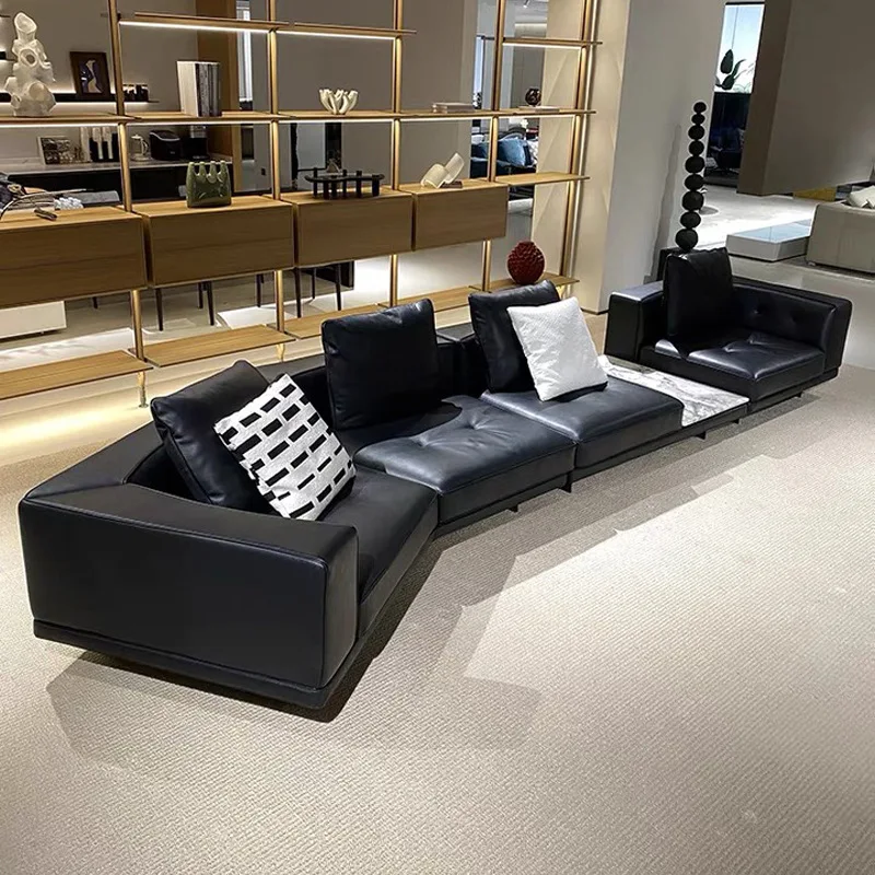 

leather sofa Italian minimalist light luxury small living room designer straight row special-shaped corner three-person