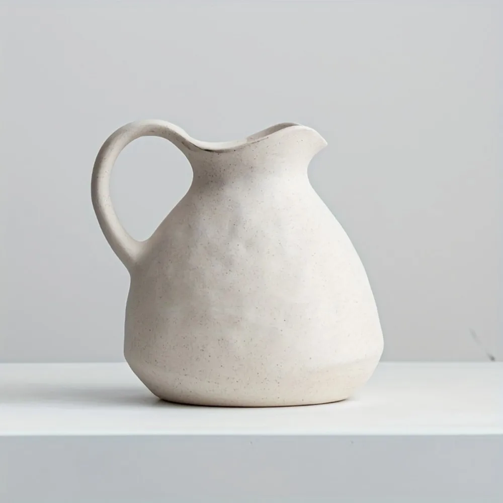 Resin Vase with Handle Rustic White Planter Modern Kettle Flower Pots Plant Pot Home Decoration Room Garden Accessories Gift