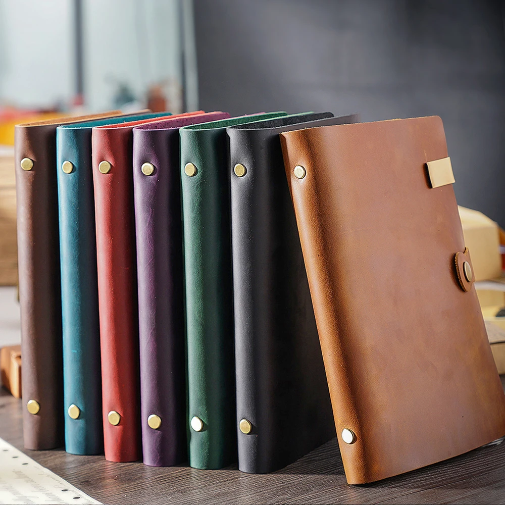 Genuine Leather Rings Notebook A5/B5 Planner With Brass Binder Spiral Sketchbook Snap Button Personal Diary Stationery