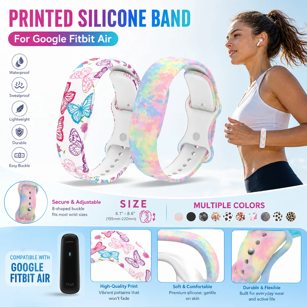 Printed Silicone Strap For Google Fitbit Air Stylish Lightweight Durable Wristband Adjustable Sport Strap For Google Fitbit Air