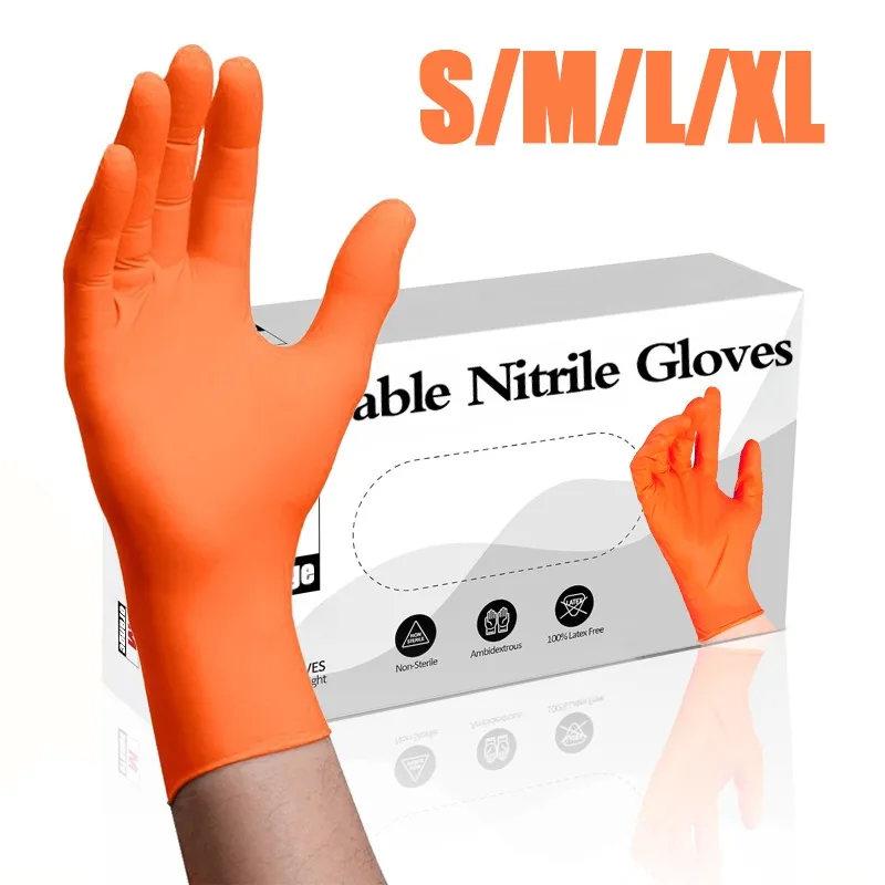 100/50/20PCS Orange Nitrile Gloves Disposable Waterproof Gloves for Household Kitchen Dishwashing Bathroom Cleaning Hair Dyeing