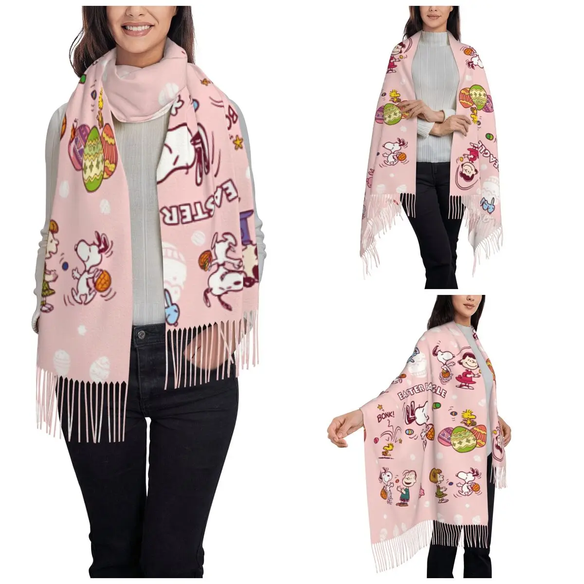 Happy Easter Eggs Snoopys  Scarf for Women Winter Fall Pashmina Shawls and Wrap Long Large Scarves with Tassel for Ladies