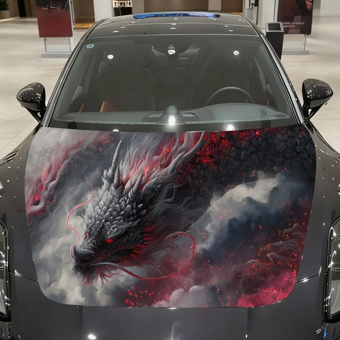 Dominant Fire Cloud Dragon Print car hood stickers, waterproof self-adhesive, scratch resistant, easy to stick, durable car PVC
