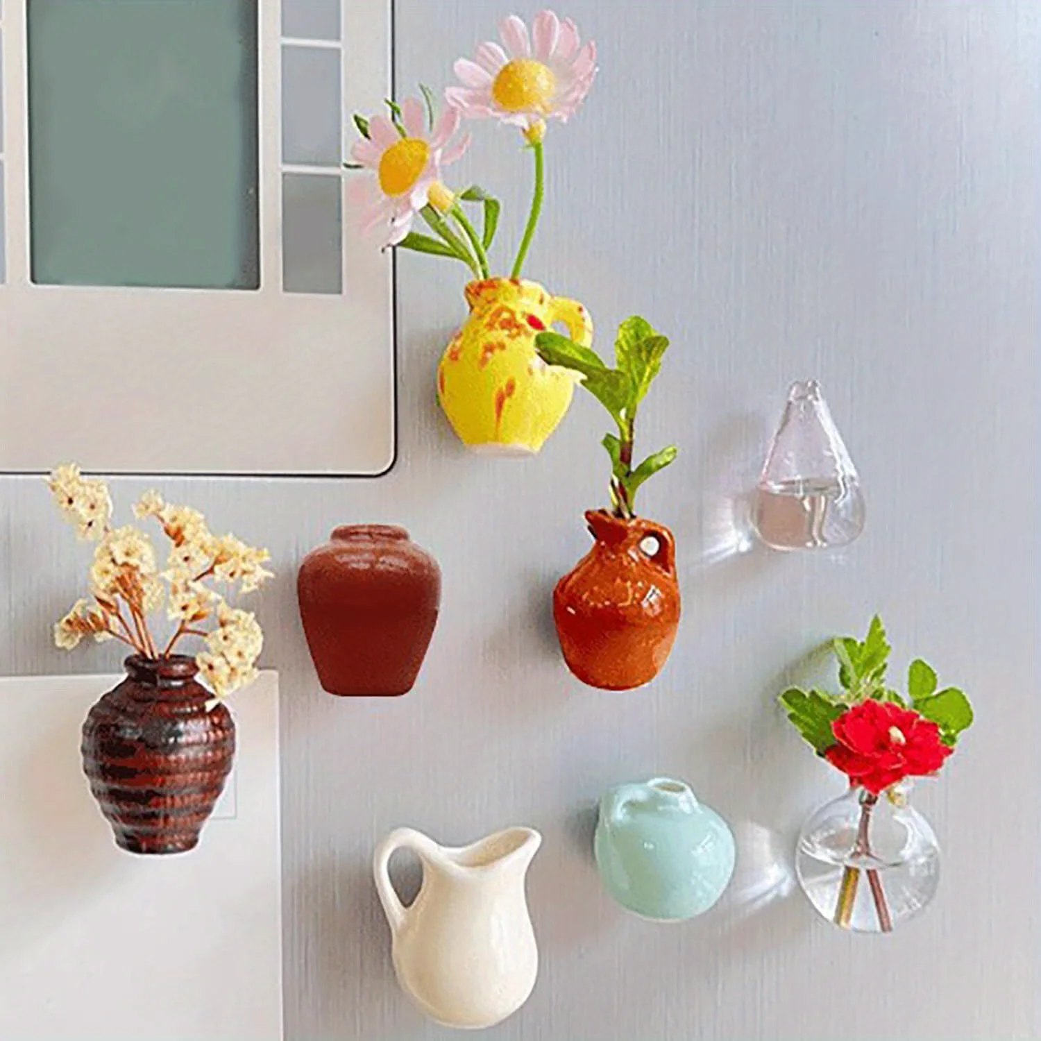 3PCS Mini Magnet Vases for Flowers - 2025 New Mini Bud Vases Magnetic Flower Pot for Fridge, Tiny Ceramic Cute Plant Flower