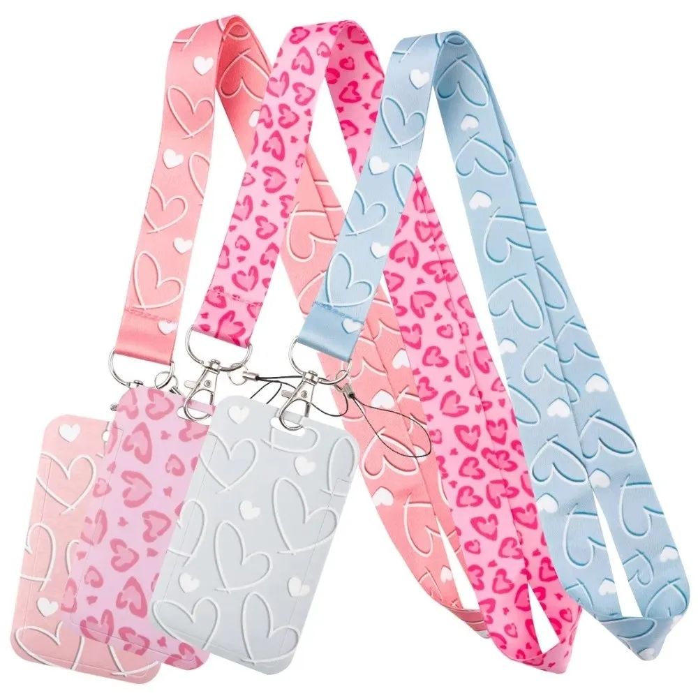 Keyring Accessories Minimalist Style Heart Credential Holder Heart Pink Key Lanyards Neck Strap Students Supplies