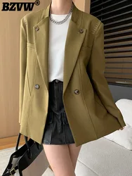 BZVW Korean Office Lady Blazer Women's Notched Double Breasted Solid Color Coats Versatile 2024 Autumn New Clothing 25A8859