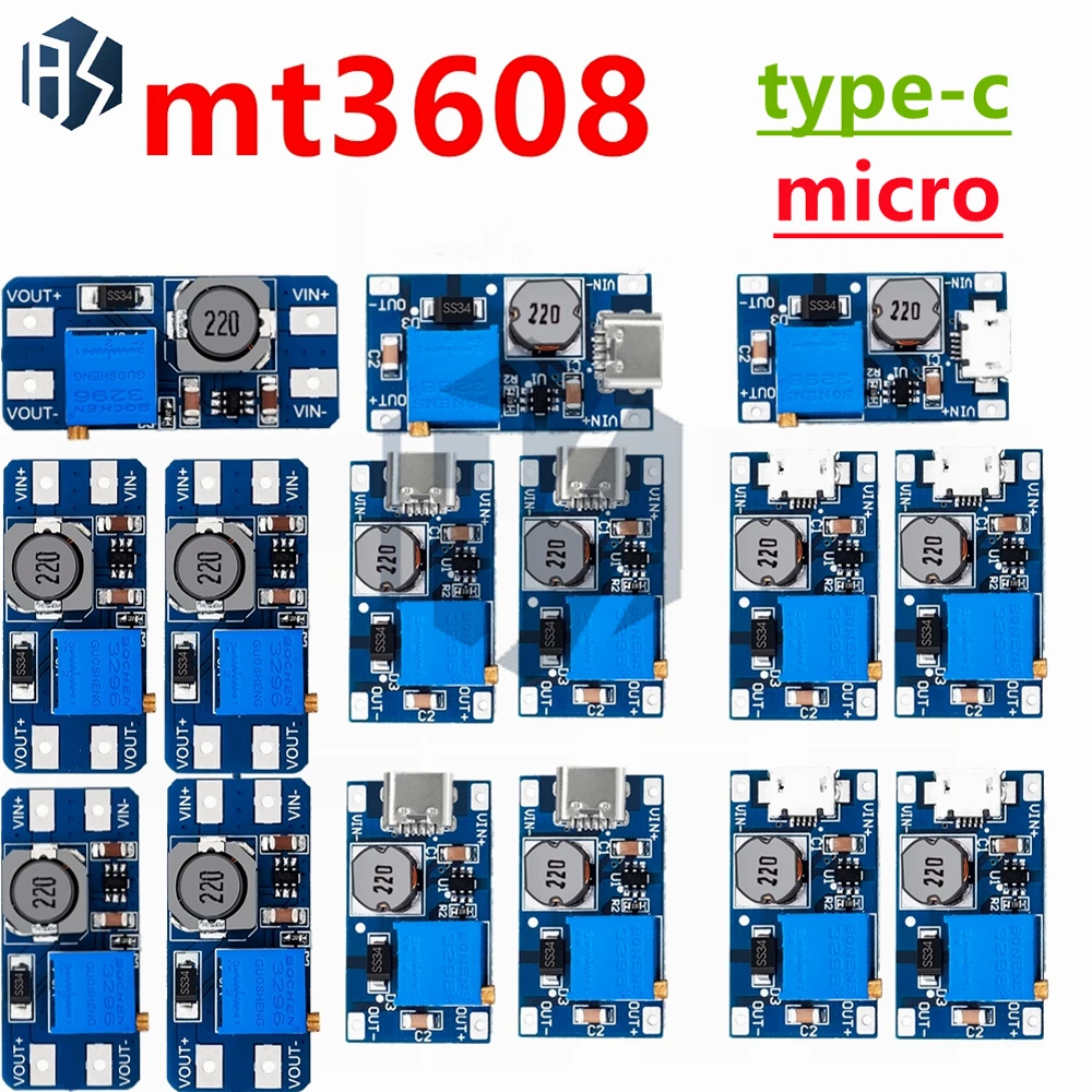 MT3608 type-c/micro 2A Max DC-DC Step Up Power Module Booster Power Module 3-5V to 5V/9V/12V/24V