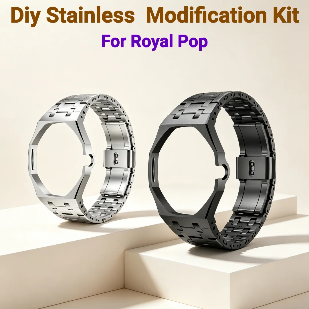 Stainless Steel Case Mod Kit Rubber Strap Personalized Accessories Compatible With Royal Pop Style Pocket Watch