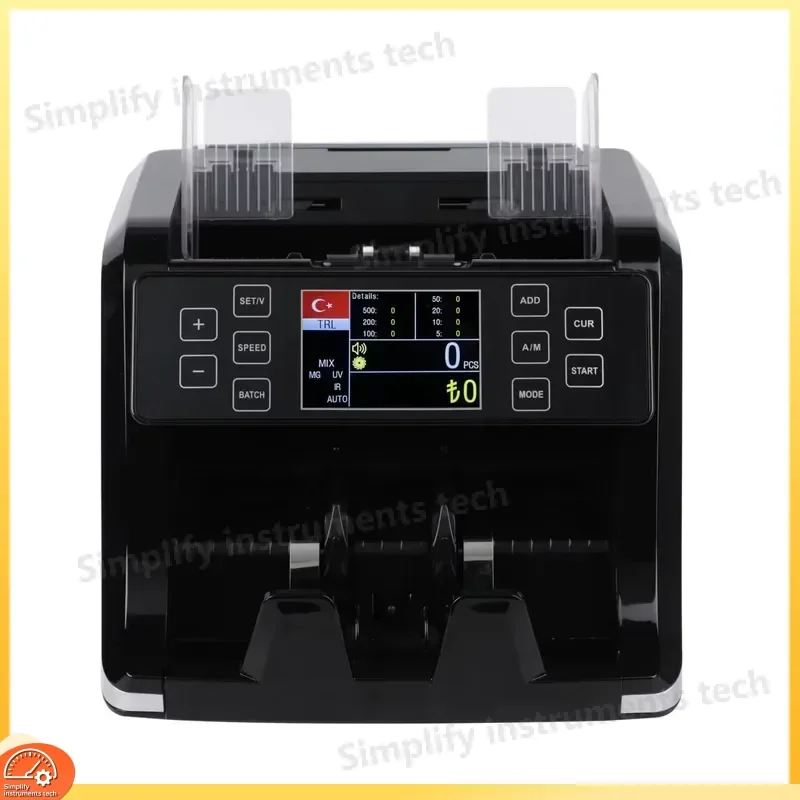 Black New Model Bill Counter for Multi Currencies Euro USD GBP CAD AUD Detects Fake Notes Money Counter and Detector