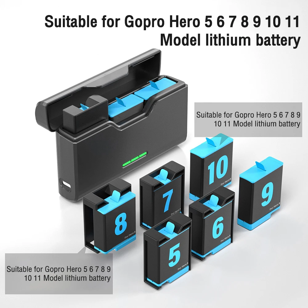 For GoPro Hero 11/10/9 Black 3-Channel Battery Smart Quick Charger Box Compatible For Go Pro Hero 5 6 7 8 9 10 11 Camera