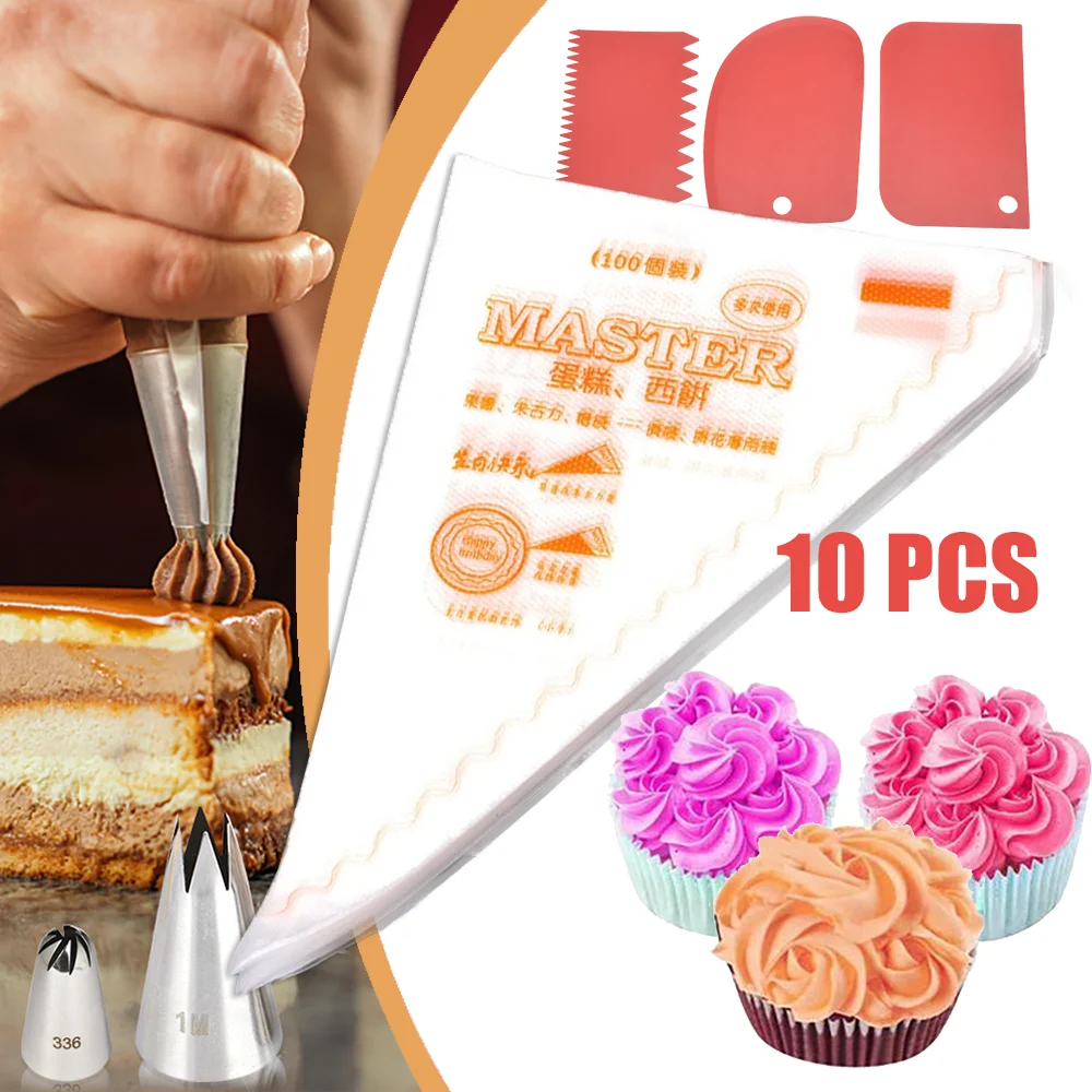 10 PCS Disposable Pastry Bag Confectionery Bag Nozzle Cup Cake Cream Icing Fondant Decorating Kitchen Baking Piping Bag Tip Tool