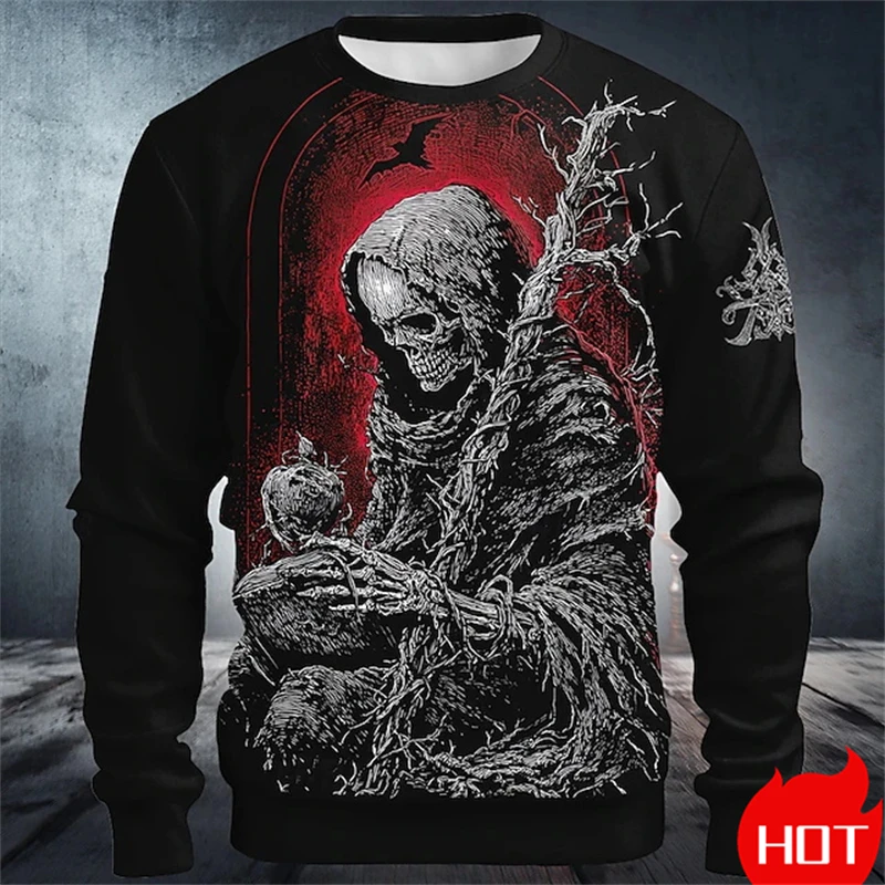

Мужские толстовки с черепом для курения на Хэллоуин, пуловер с 3D принтом для вечеринки ужасов, уличный праздник, отдых, Y2k, мужская одежда