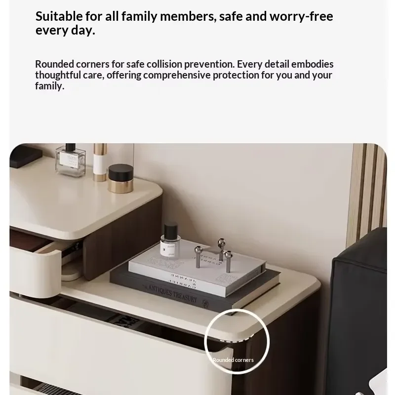 Modern Minimalist Solid Wood Dressing Table with Integrated Chest of Drawers Cream Baking Finish for Small Apartment Bedroom