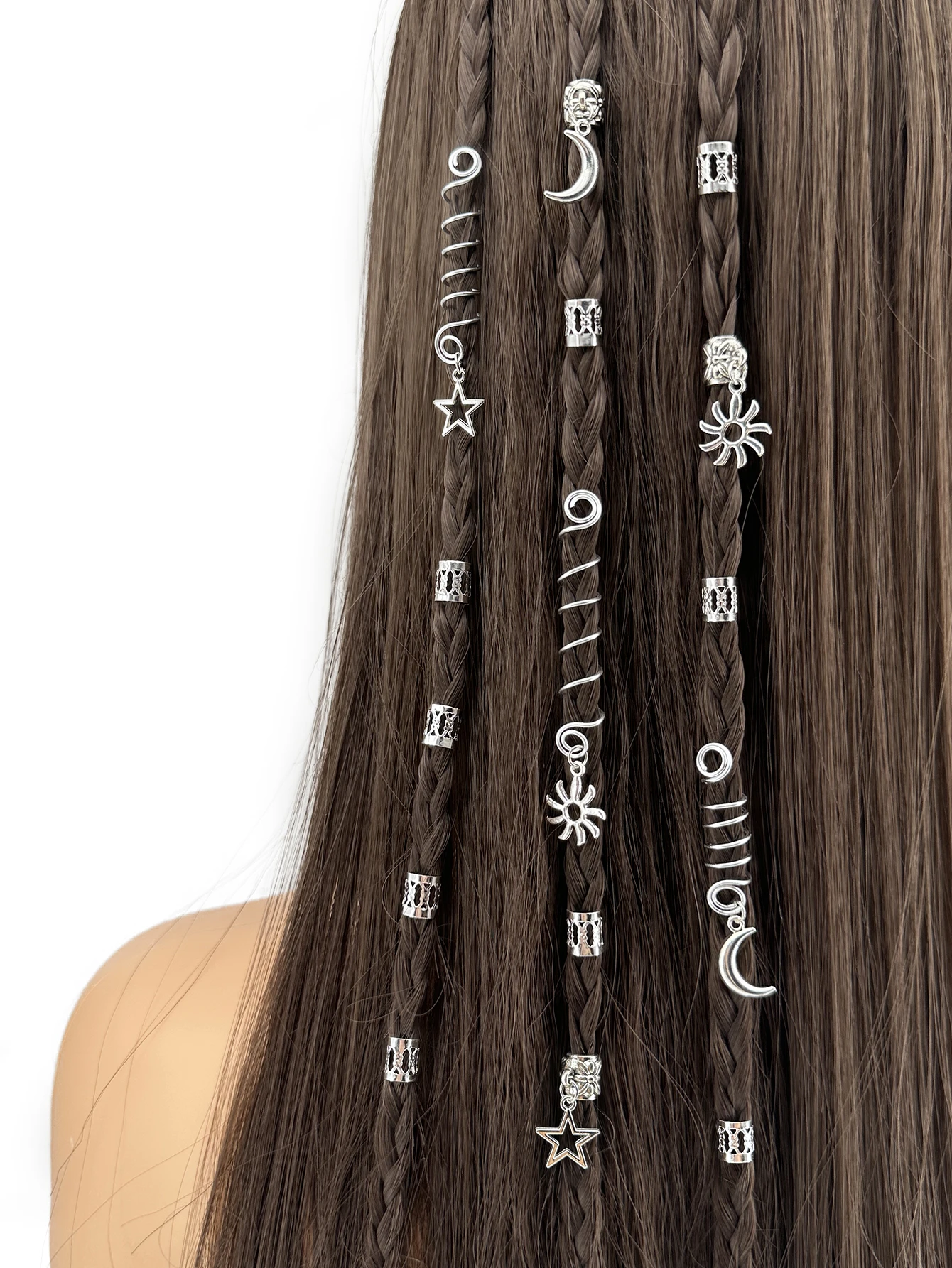 26pcs Alloy Braid Hair Ring Dreadlock-Sun, stars, moon patterns Hair Accessories Loc Hair Jewelry for Braids for Girls and Women
