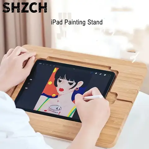 Wood Multi-Angle Adjustable Foldable Bamboo Drawing iPad Holder Stand For iPad 11inch 12.9inch