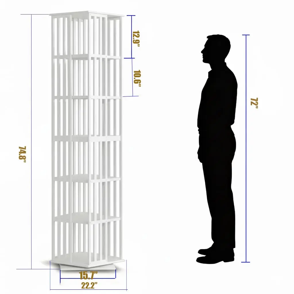 6 Tier Bamboo Rotating Bookshelf Tower Revolving Bookcase Storage Organizer Home Office, Customized
