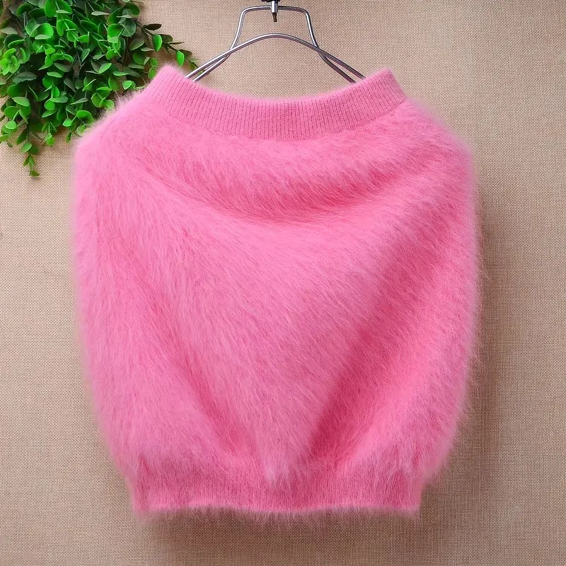 Ladies Women Autumn Winter Fashion Black Hairy Angora Rabbit Hair Knitted Mink Fur Trousers Sweaters Pants Shorts Pull Skirt