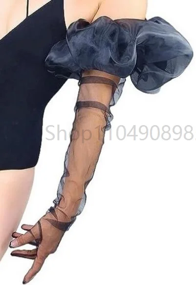 Guanti lunghi da donna Maniche staccabili gonfie Festa di nozze Accessori per costumi di moda eleganti traslucidi