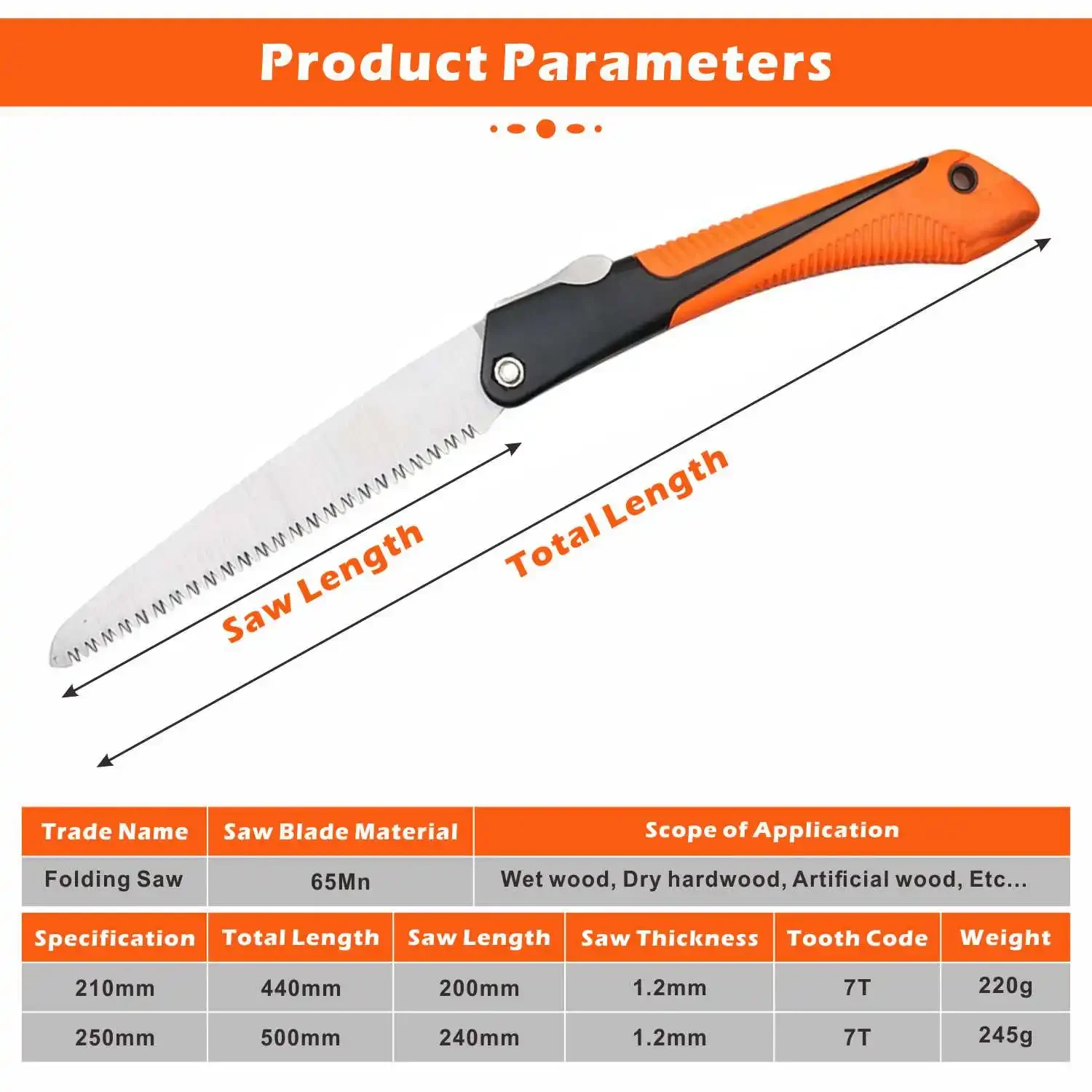 210/250 مللي متر منشار قابل للطي الثقيلة قطع اضافية طويلة شفرة منشار يدوي للتخييم الخشب ، منشار تشذيب الخشب الجاف مع الأسنان الصلبة #2