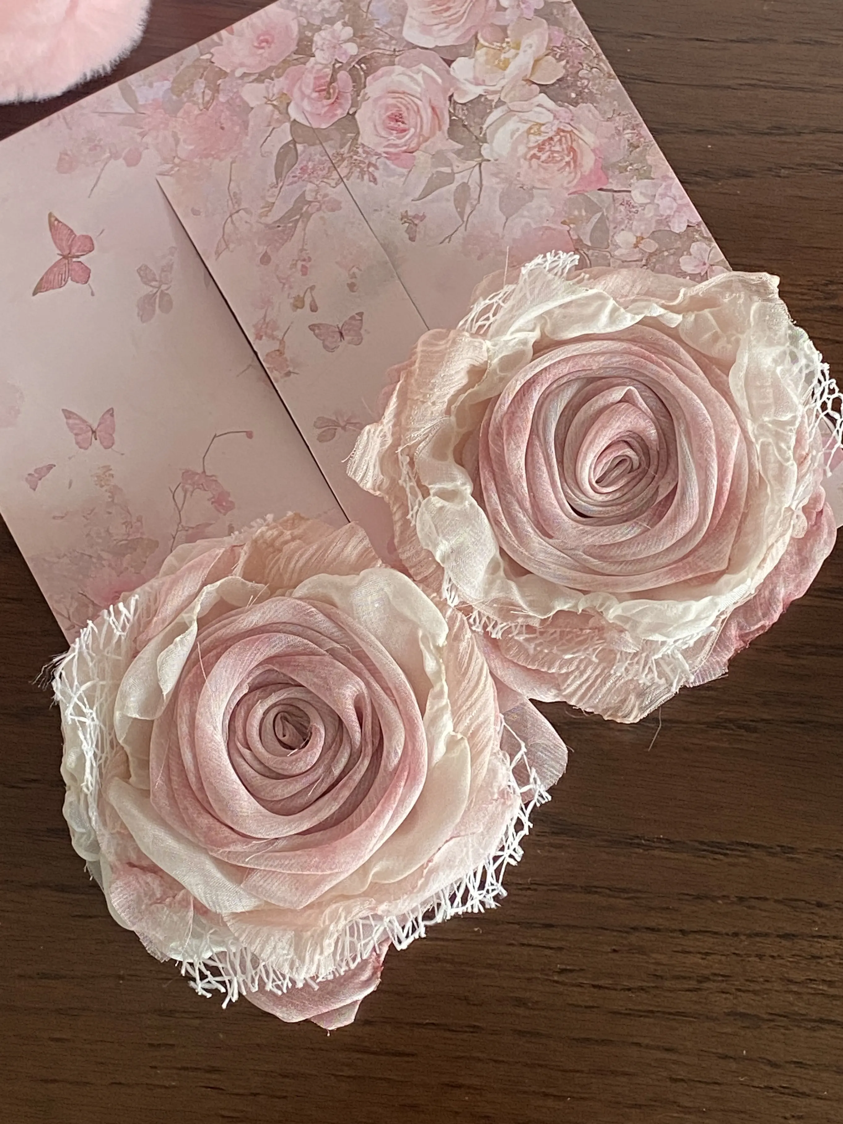 Pink Handmade Rose Flowers, New Chinese Style, Gradual Shading, Pink Fabric Flower Pins, Niche Elegant Accessories
