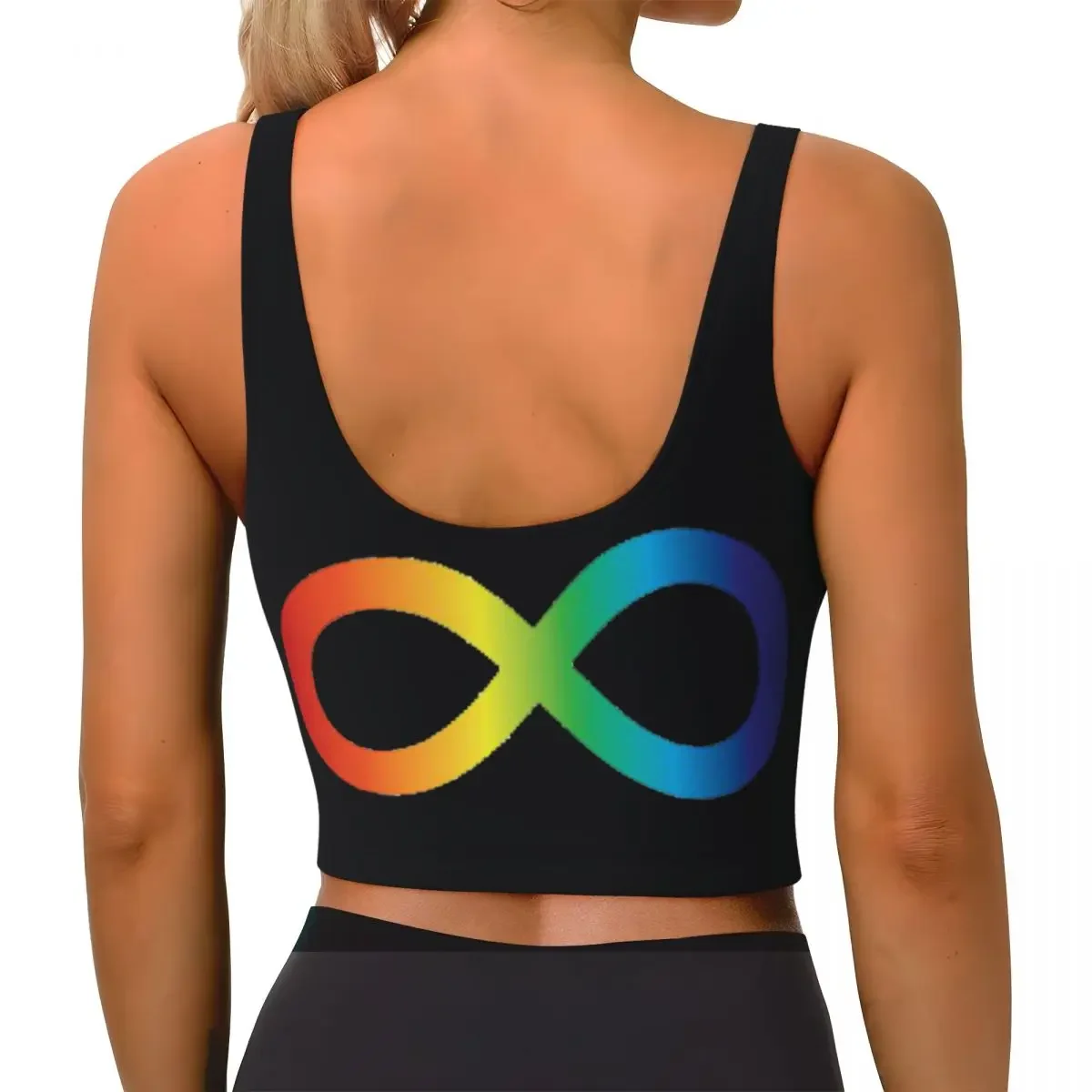 Custom Rainbow Infinity Symbol Autism Acceptance Embrace Neurodiversity Women Sports Bra High Impact Vest Workout Crop Tank Top