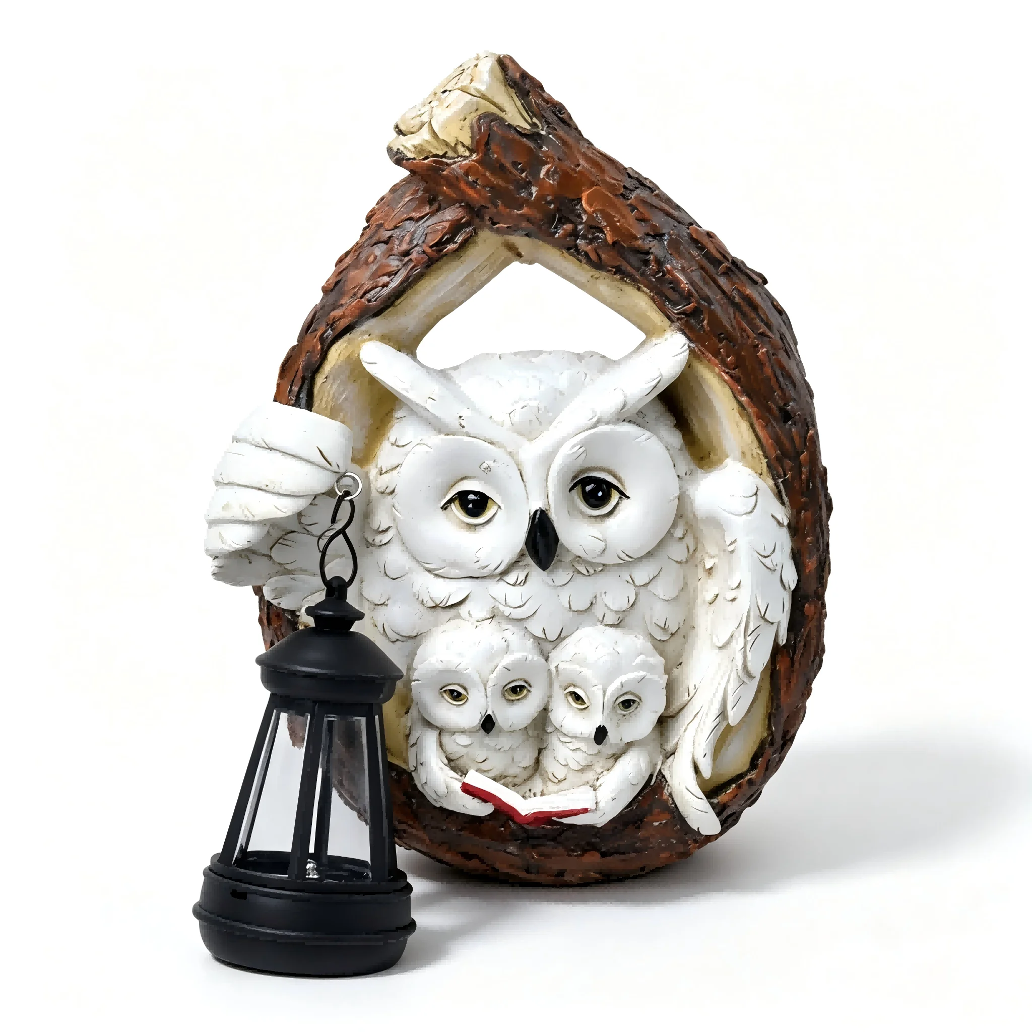 Water-Resistant Solar Owl Yard Decor with Three Owl Design Synthetic Resin Body Engineered for Outdoor Longevity