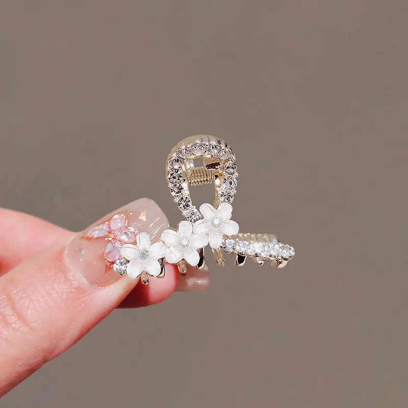 French Style Rhinestone Sakura Medium Size Hair Clip for Women Back Head Half-tied Hairpin High-end Sweet Clip Headwear