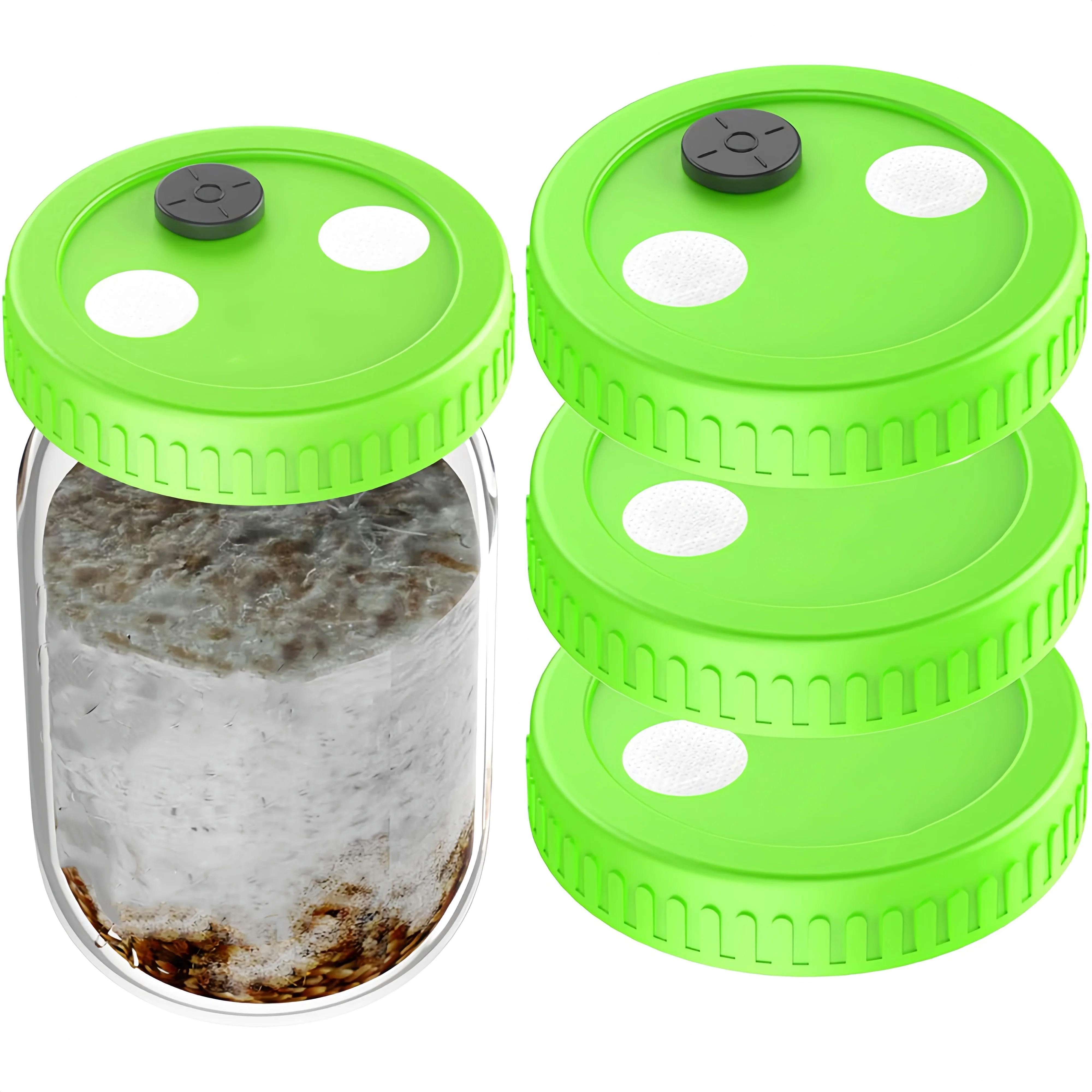1/4/12 Silicone Sealing Lids for Mushroom Mycelium Liquid Culture (Compatible with Mason Jars/Wide-Mouth Glass Jars), Autoclavable Mushroom Jar Lids (Includes Ptfe Filter Patch and Self-Healing Injection Port) Suitable for Various Types of Mushroom Cultivation, Planting, and Home Gardening Tools