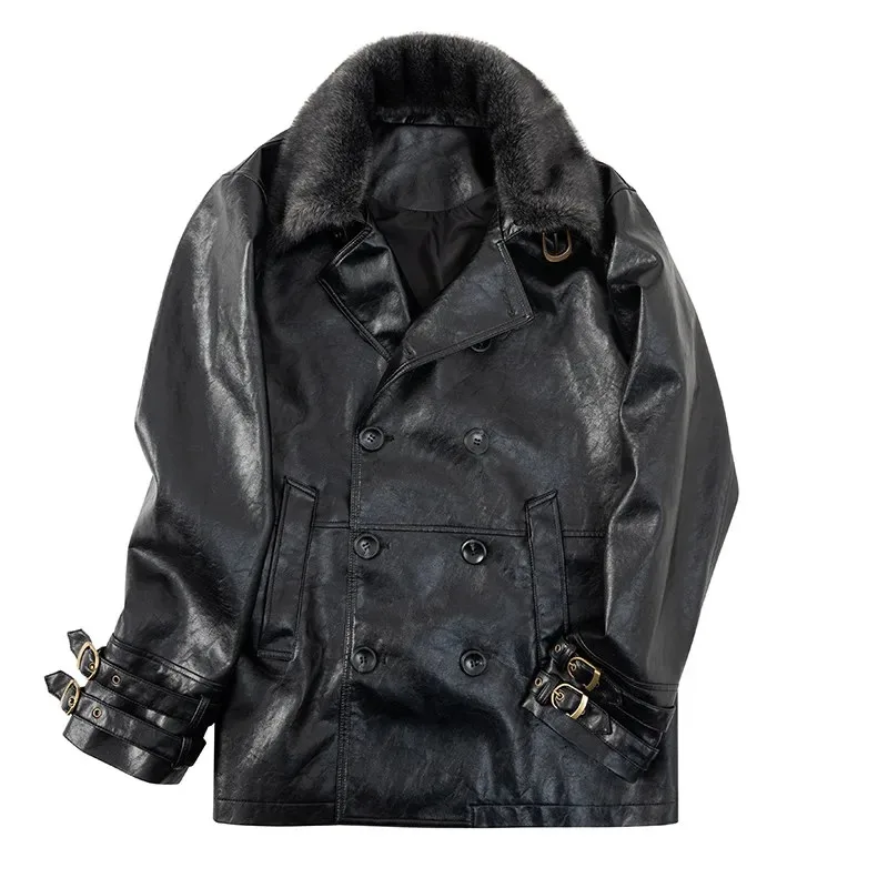 

Game Leon Cosplay Kennedy Costumes Black Faux Leather Jacket with Faux Fur Collar for Man Jacket Coat Role Play Outfit