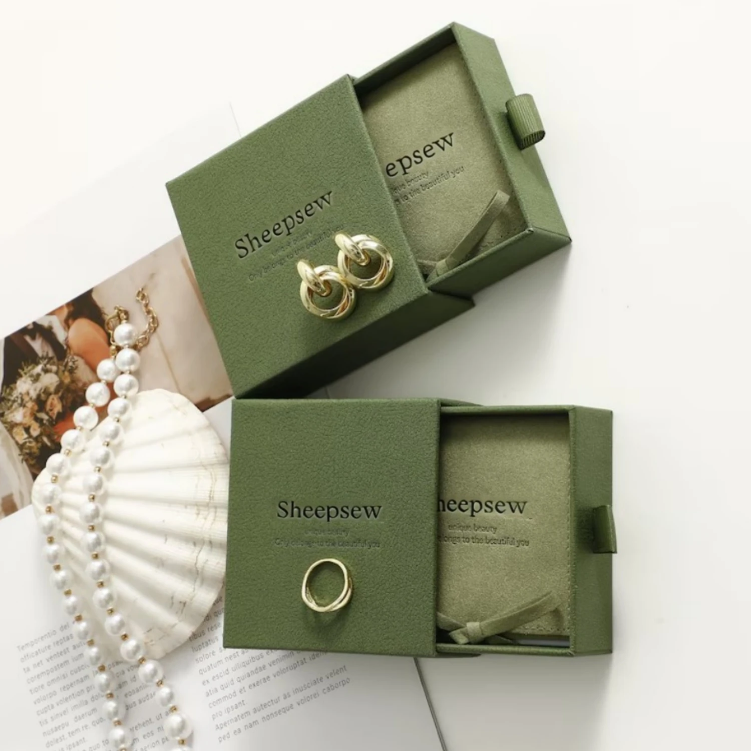 20pcs Gift Packaging Storage Slide Out Paper Jewelry Box Microfiber Pouch Set Drawer Sliding Paper Cardboard Jewelry Box