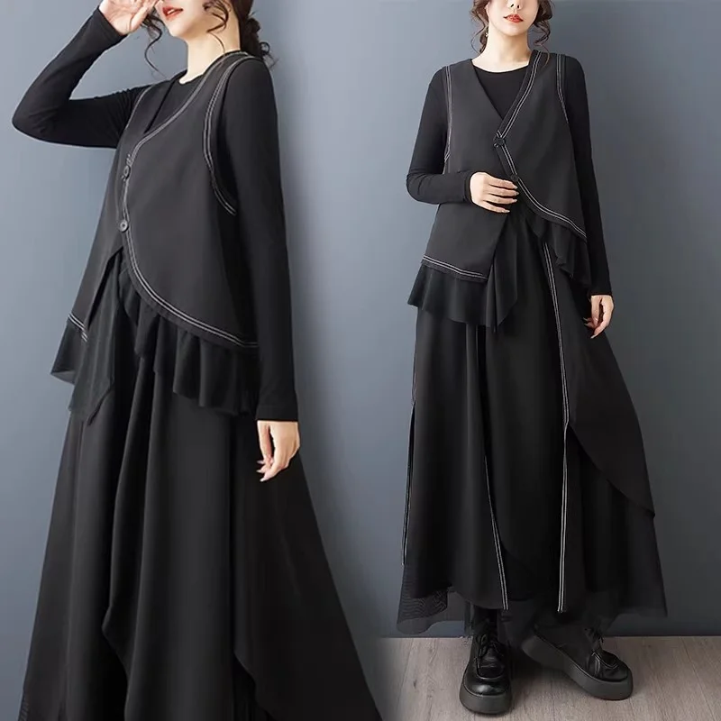 

Весенне-летний ретро-комплект для женщин: жилет с видимой строчкой и юбка из сетки, комплект из двух предметов, винтажный уличный костюм в стиле Y2K W2