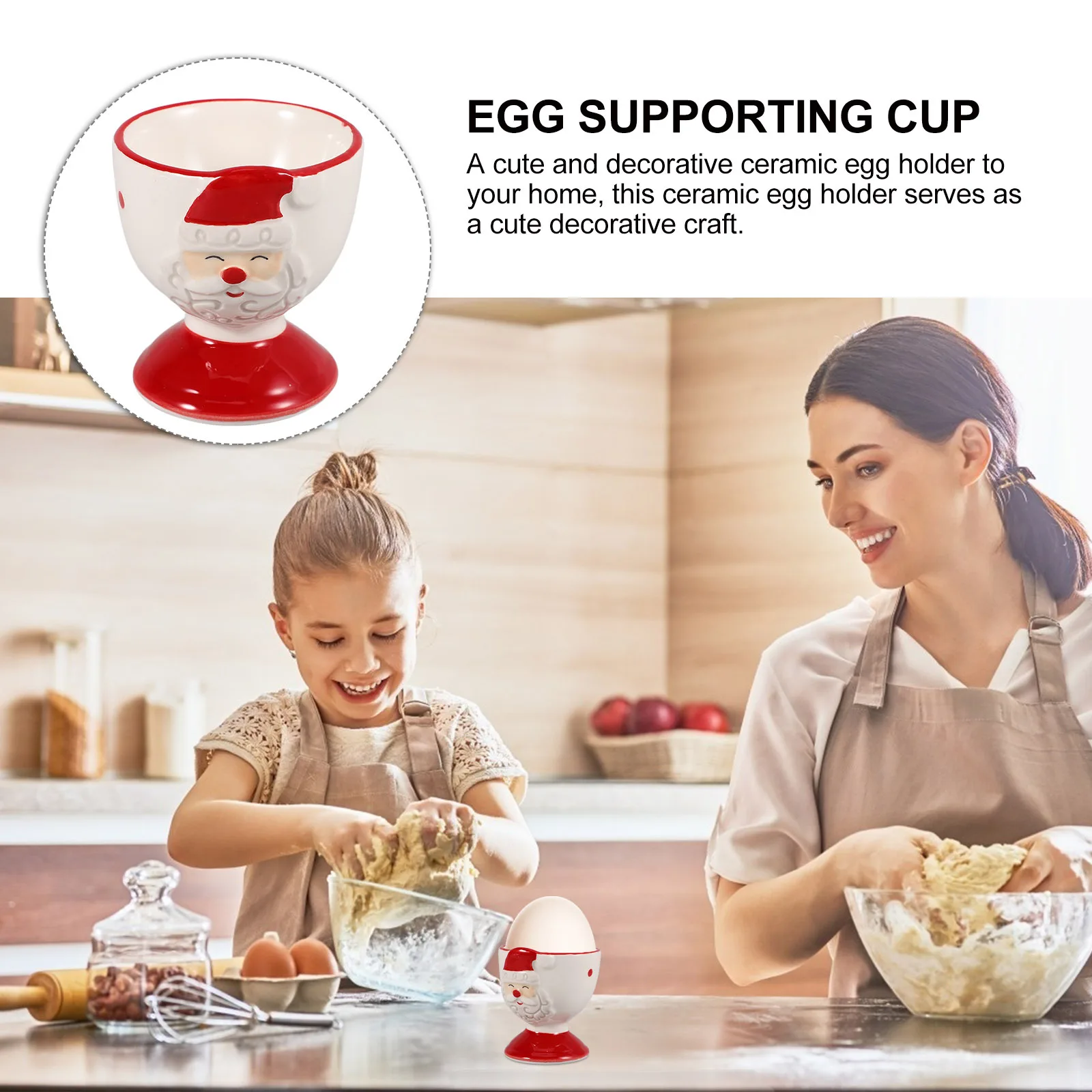 

Ceramic Santa Claus Egg Holder Decorative Desktop Egg Cup for Home Kitchen Christmas Decoration Cartoon Shape Decor